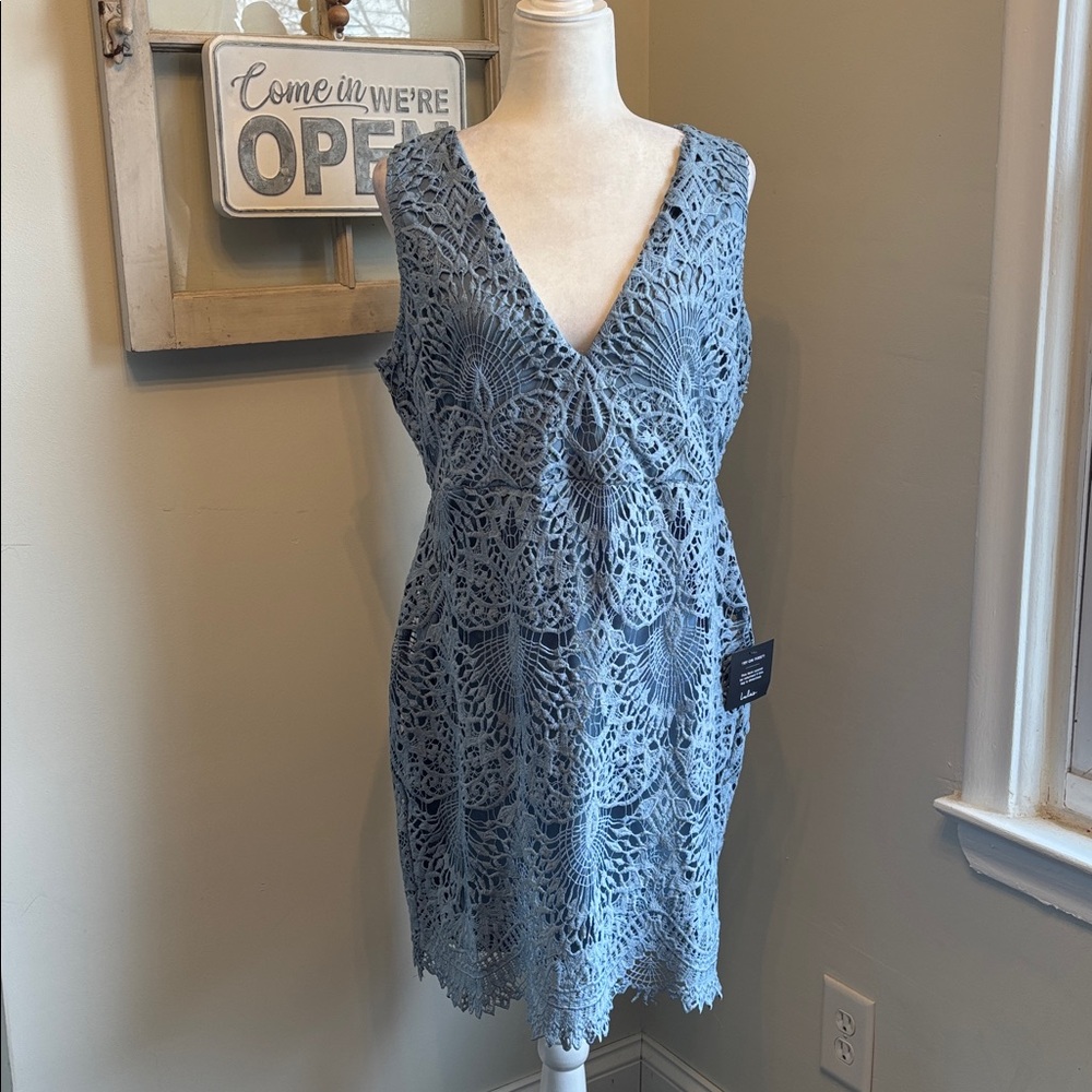 Lulus Truly Beloved Dusty Blue Lace Bodycon Dress NWT - Picture 8 of 16